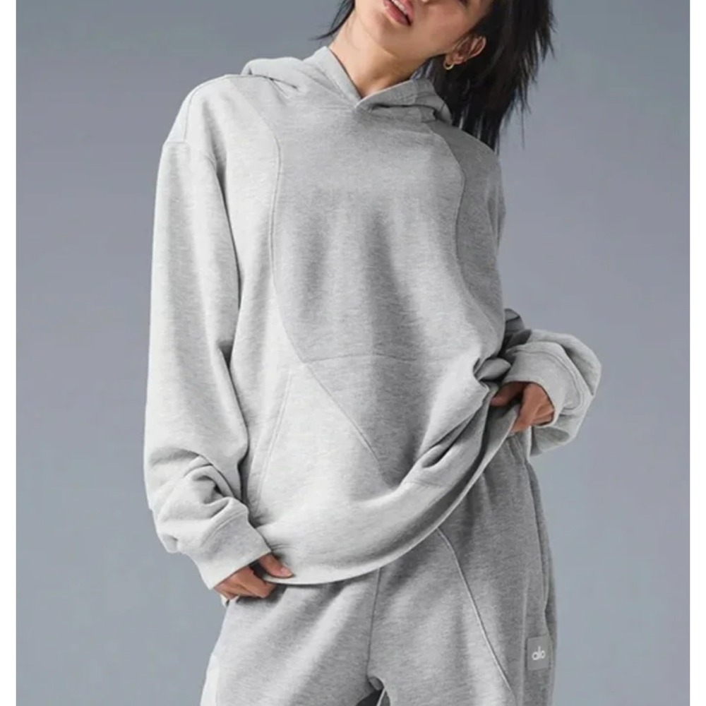 ALO Yoga Makes Waves Gray Color Block Hoodie Pullover Sweater Unisex XL *Flawed